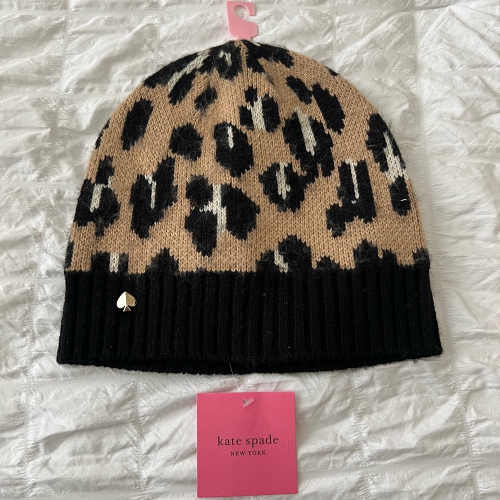 Kate Spade leopard beanie hat